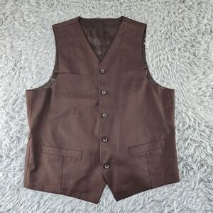 Apollo King Mens 44L Brown Adjustable Cinch Back Formal Suit Vest Waistcoat